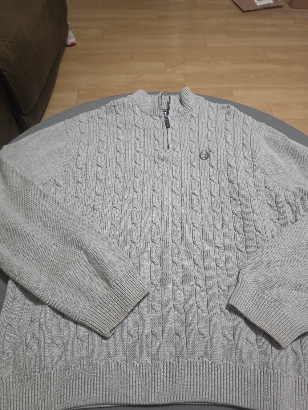 Chaps Men's 2XL Light Gray Cable Knit Half-Zip Sweater